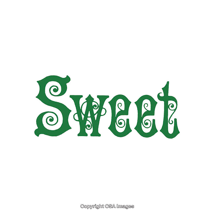 Green Swirled Lettering of the Word Sweet in an Artistic Font