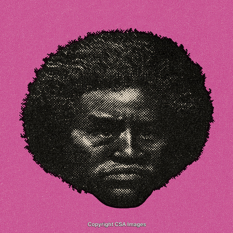 Expressive Halftone Portrait Artwork on Vibrant Pink Background