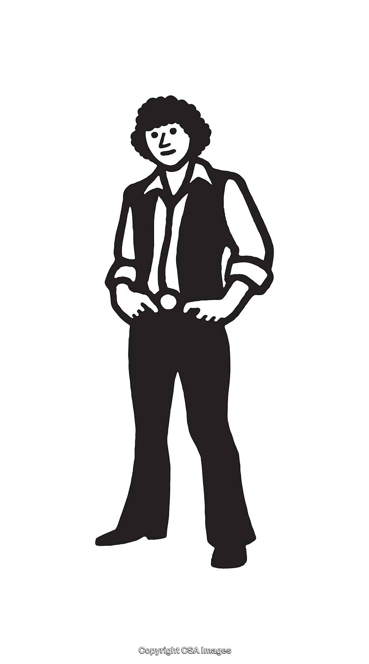 Stylized Black and White Line Art of a Standing Figure