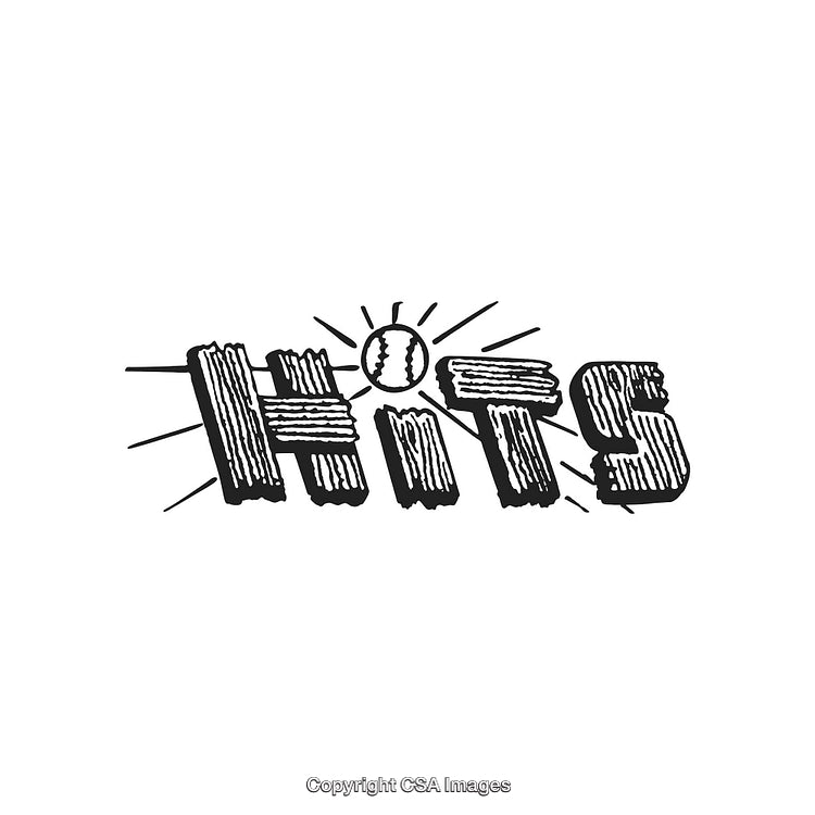 Vintage Stylized 'Hits' Text Design with Baseball Illustration