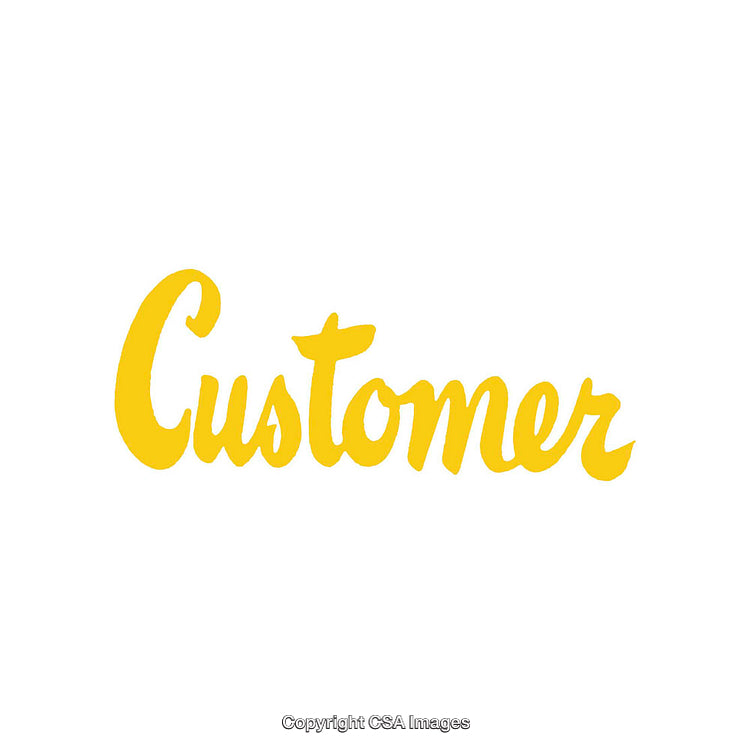 Yellow Handwritten 'Customer' Word Art on a White Background