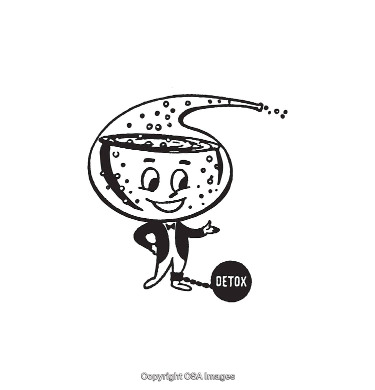 Retro Black and White Detox Line Art Illustration