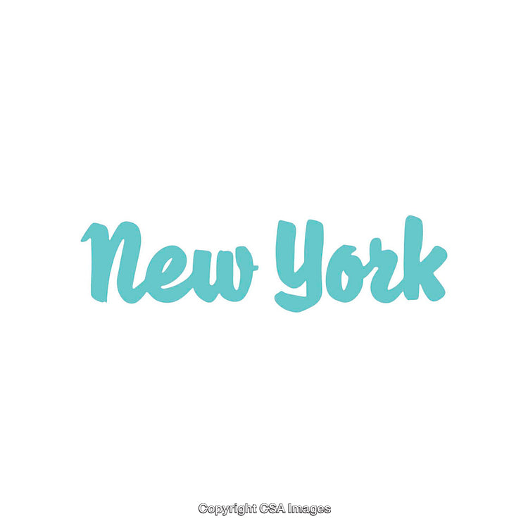 Stylized Cyan Script Text Depicting the Name 'New York' Against White