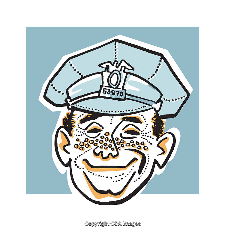 Illustrated Police Officer Cartoon With a Friendly Expression and Badge