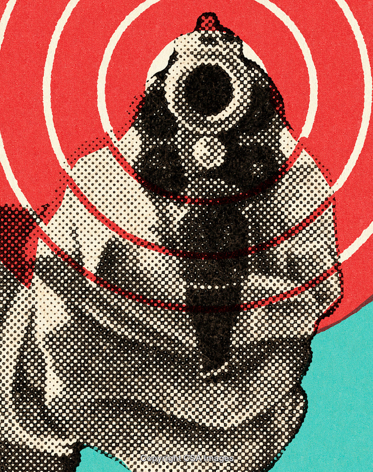 Abstract Graphic of a Pistol With Retro Halftone Design and Vibrant Colors