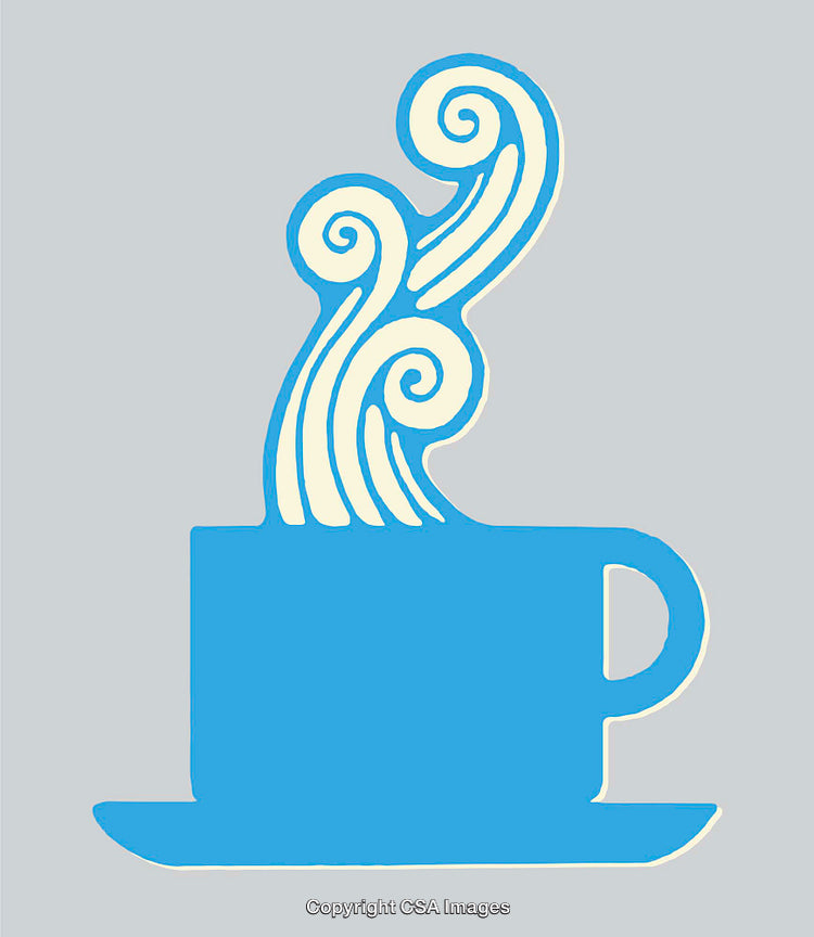 Stylized Coffee Cup With Swirling Steam Illustration on Gray Background