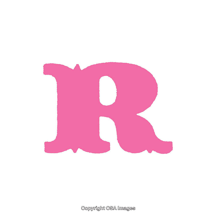 Pink Letter R with Stylized Design on White Background