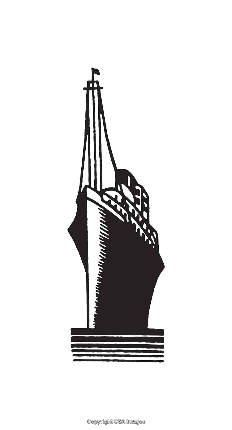 Black and White Line Art Illustration of a Large Cruise Ship