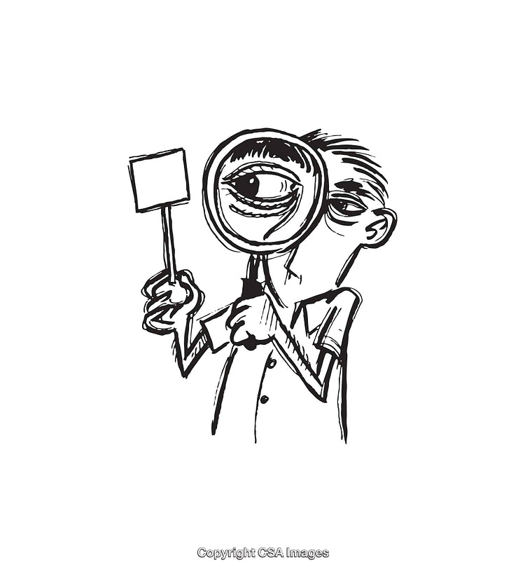 Illustration of a Character Inspecting with Magnifying Glass