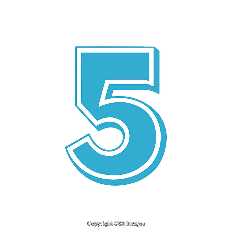 Blue Stylized Number Five Isolated on a White Background