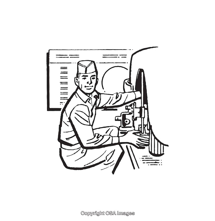 Black and White Illustration of Mechanic Working on Vehicle Repair Task