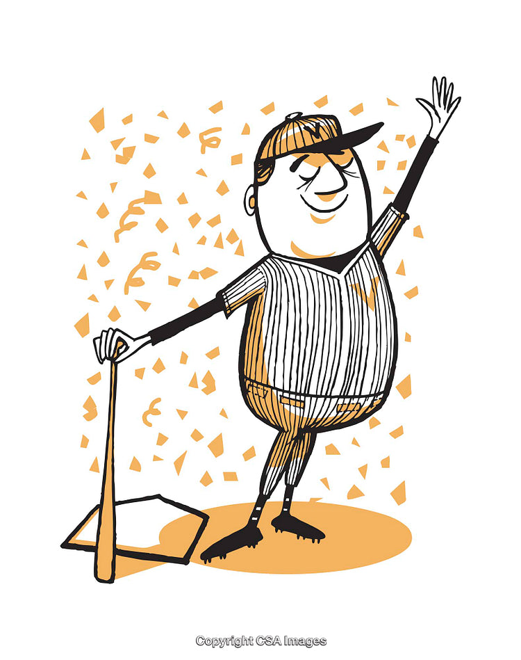 Colorful Cartoon Illustration of a Joyful Baseball Player with a Bat