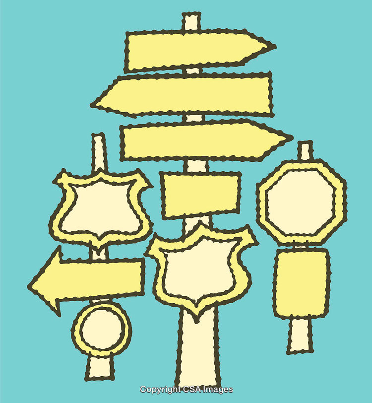 Colorful Collection of Directional Sign Illustrations in Line Art Style