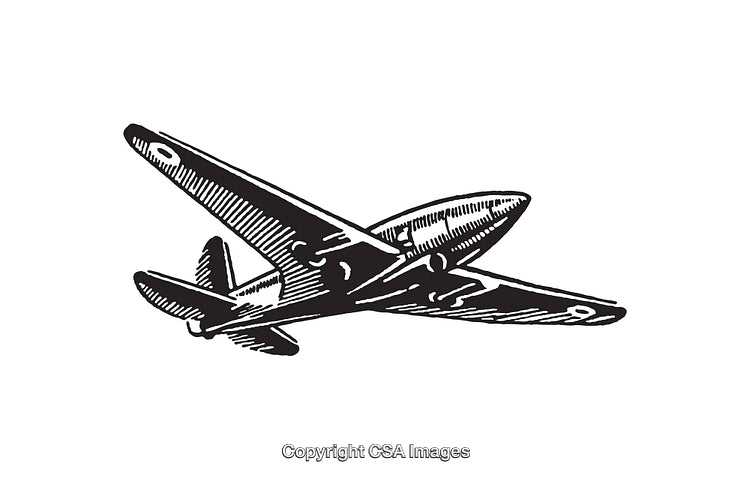 Vintage Airplane In Black and White Line Art Illustration