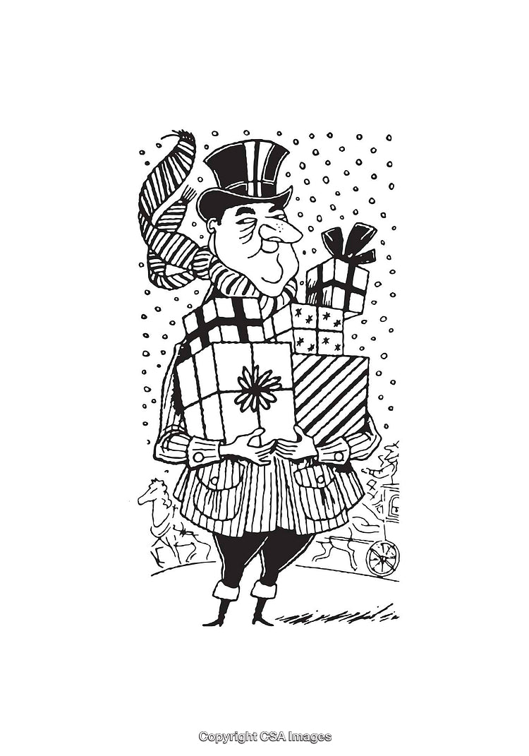 Vintage Style Black and White Winter Holiday Character Illustration