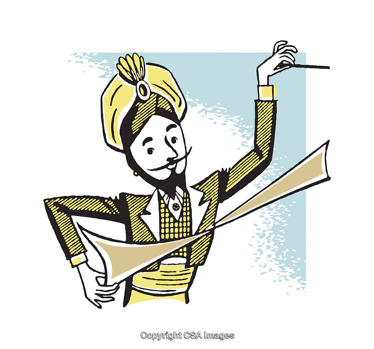Colorful Illustration of a Traditional Performer With Dramatic Expressions