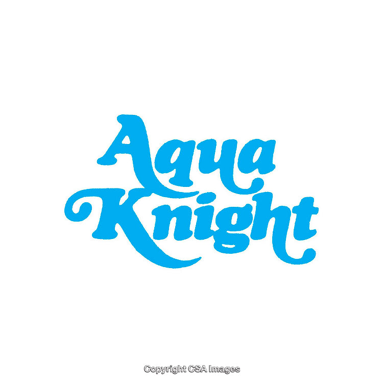 Stylized Aqua Knight Text in Elegant Blue Font on White Background