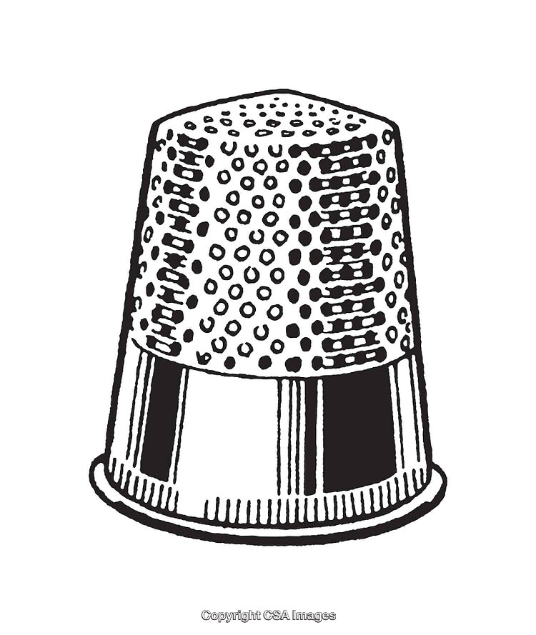 Black and White Line Art Illustration of a Sewing Thimble