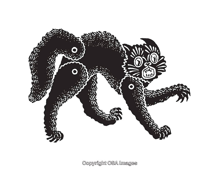 Black and White Illustration of a Surreal Hybrid Animal with Unique Features