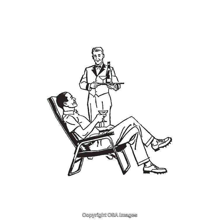 Classic Line Art of Formal Gentleman Serving a Drink Outdoors