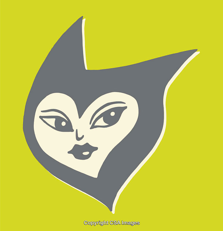 Stylized Illustration of a Mask-Like Face on Green Background