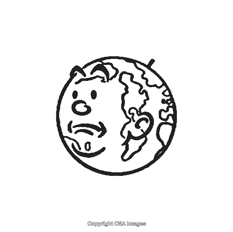 Black And White Line Art Illustration of Earth with a Face