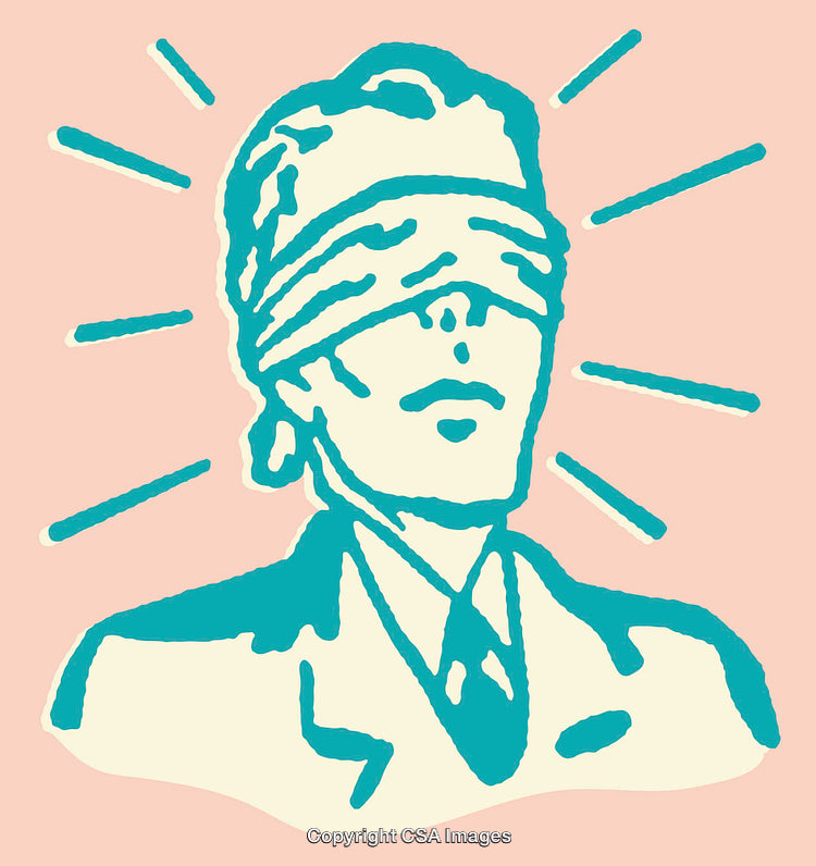 Vibrant Line Art Illustration of a Blindfolded Individual in Business Attire
