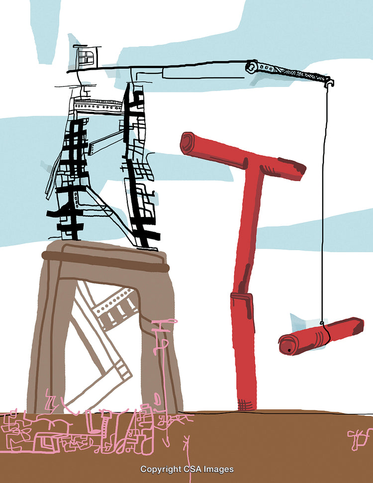Artistic Abstract Construction Scene Illustration with Building Components and Creative Shapes