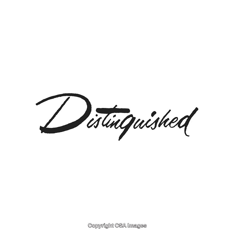 Elegant Calligraphy Style Word 'Distinguished' on White Background