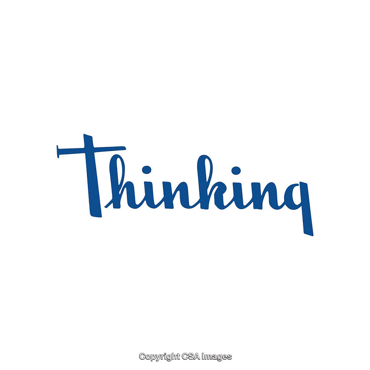 Blue Handwritten Typography Featuring the Word Thinking on a White Background