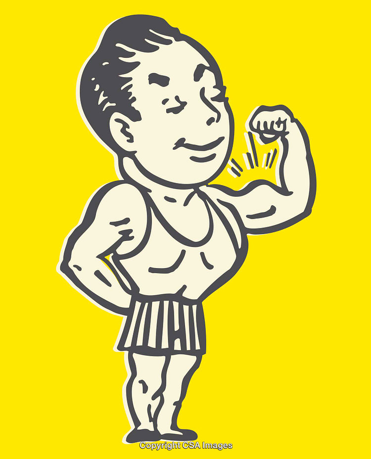 Retro Illustration of a Confident Strongman on Yellow Background