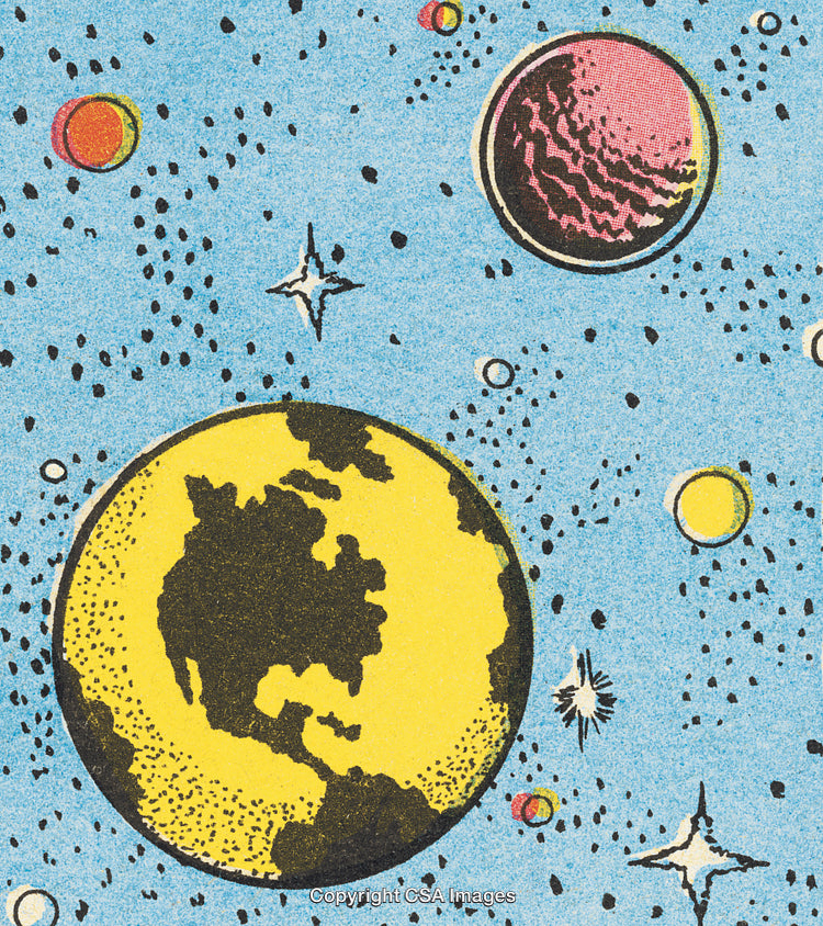 Vintage Illustration of Planets and Stars in Outer Space