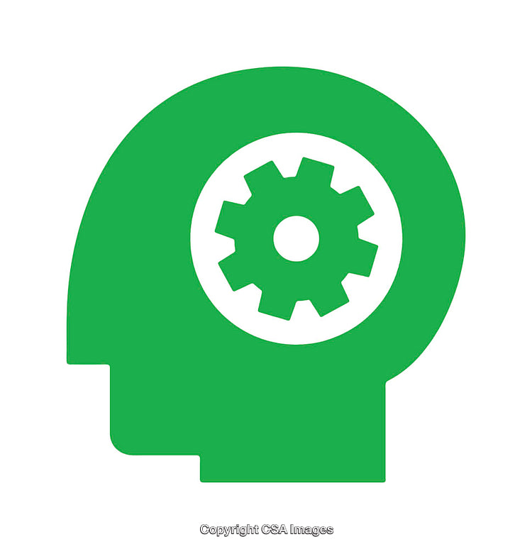 Green Head Silhouette with Gear Icon Design for Creativity and Ideas