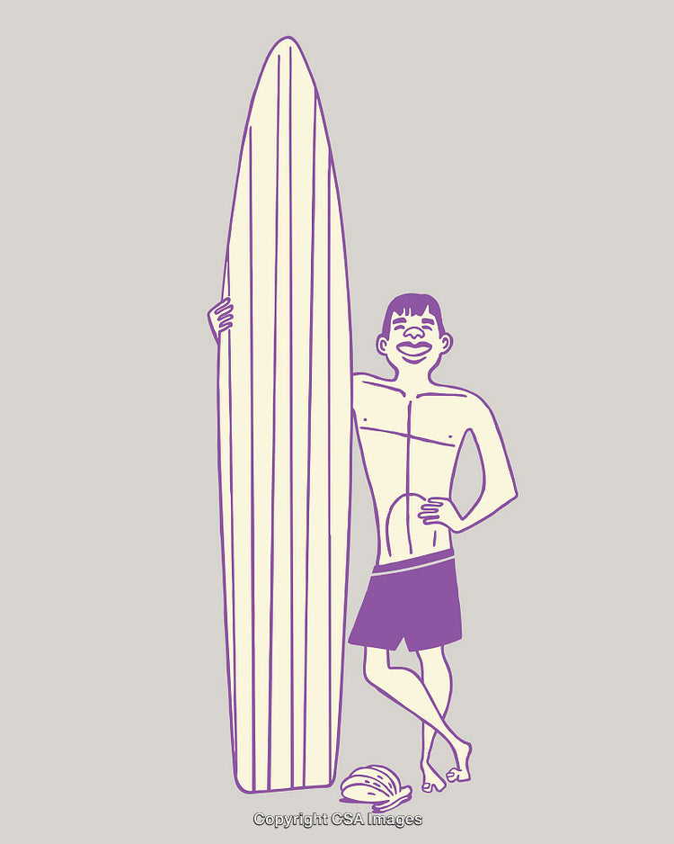 Color Line Art of a Happy Surfer with His Surfboard