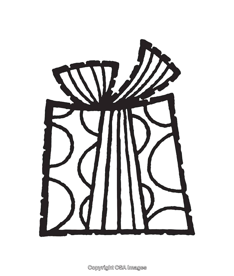 Stylized Black and White Line Art Illustration of a Gift Box