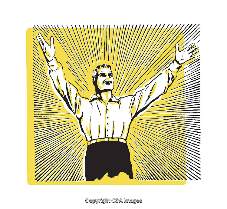 Vibrant Illustration of Joyous Figure with Outstretched Arms
