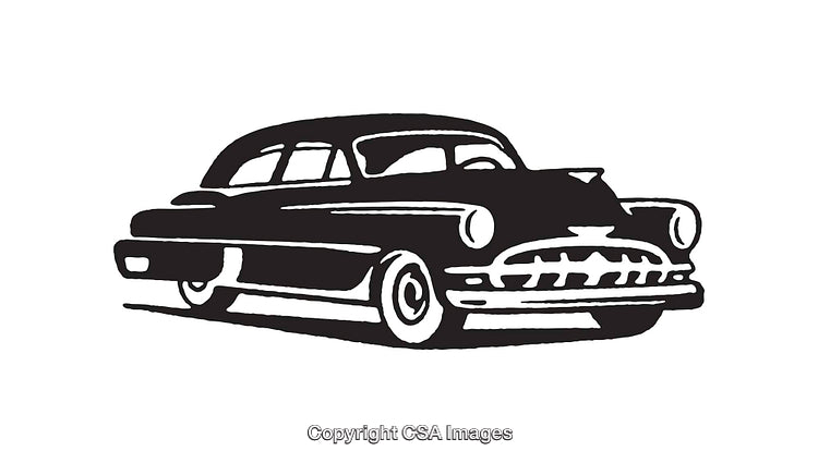 Classic Black and White Line Art Illustration of a Vintage Car