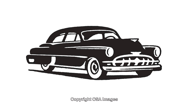 Classic Black and White Line Art Illustration of a Vintage Car