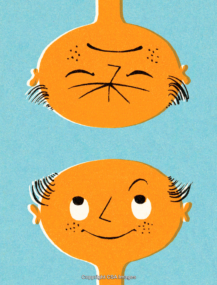Creative Illustration Featuring a Dual-Faced Character with Playful Expressions