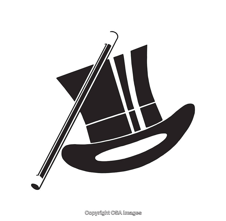 Elegant Black And White Illustration of Hat and Cane Icon