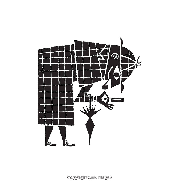Abstract Black and White Line Art Illustration of a Detective Character