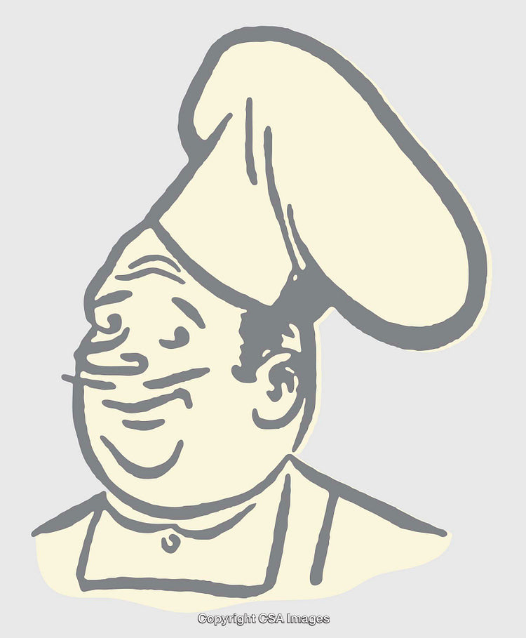 Whimsical Line Art of a Cheerful Chef Wearing a Large Hat