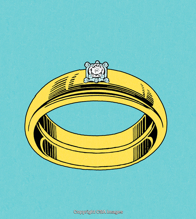 Elegant Gold Ring with a Diamond on a Vibrant Blue Background