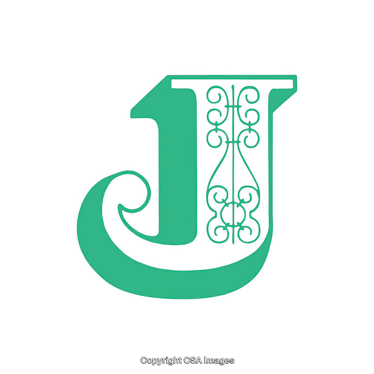Elegant Stylized Letter J with Decorative Ornamental Details