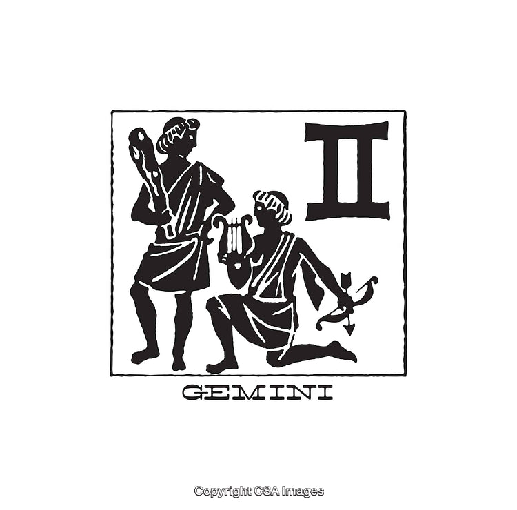 Black and White Line Art Illustration of Gemini Zodiac Sign Symbol