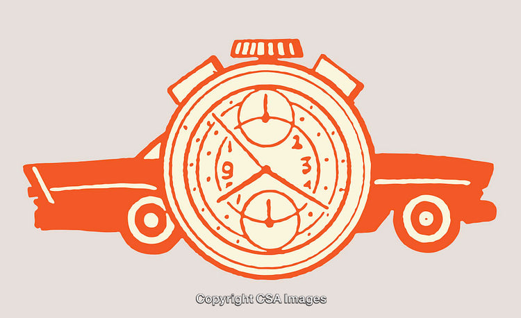 Vintage Car and Stopwatch Illustration in Retro Style