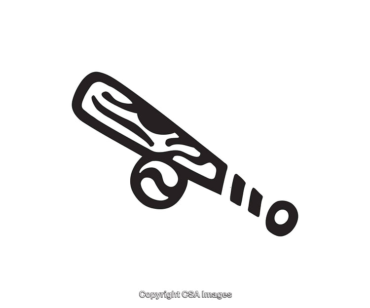 Black and White Line Art of Baseball Bat and Ball in Minimalist Style