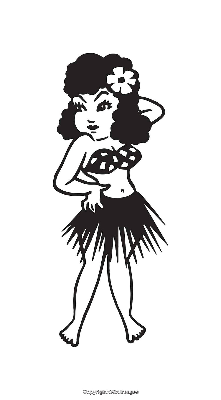 Black and White Line Art of a Hula Dance Illustration