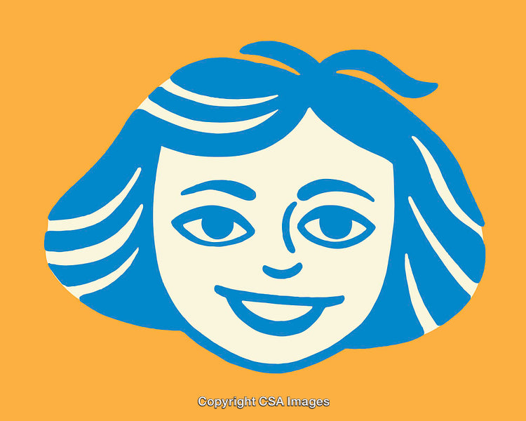 Colorful Cartoon Illustration of a Smiling Girl with Abstract Theme
