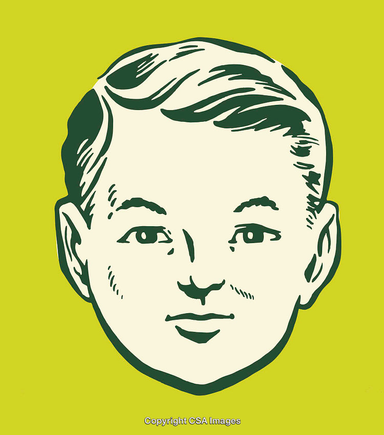 Retro Line Art Portrait of a Young Boy on Green Background